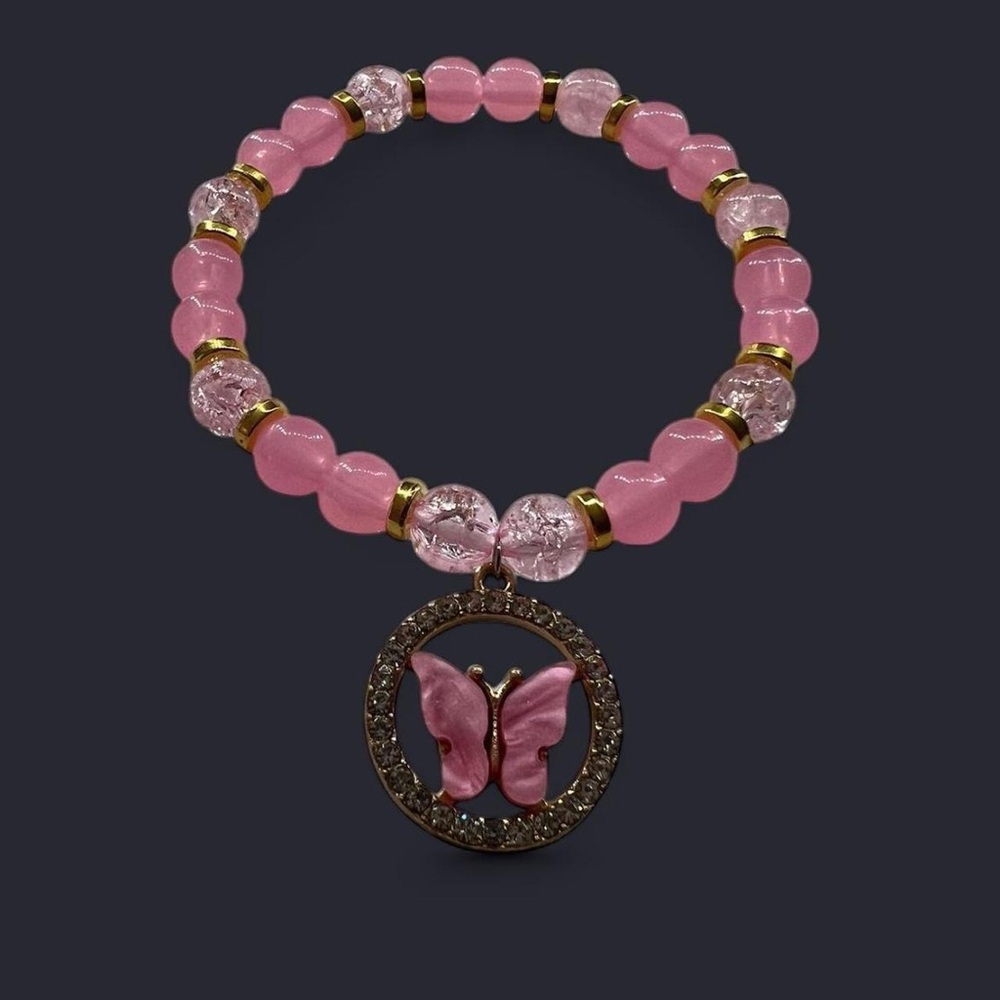 Soft Pink Handmade Beaded Butterfly Bracelet